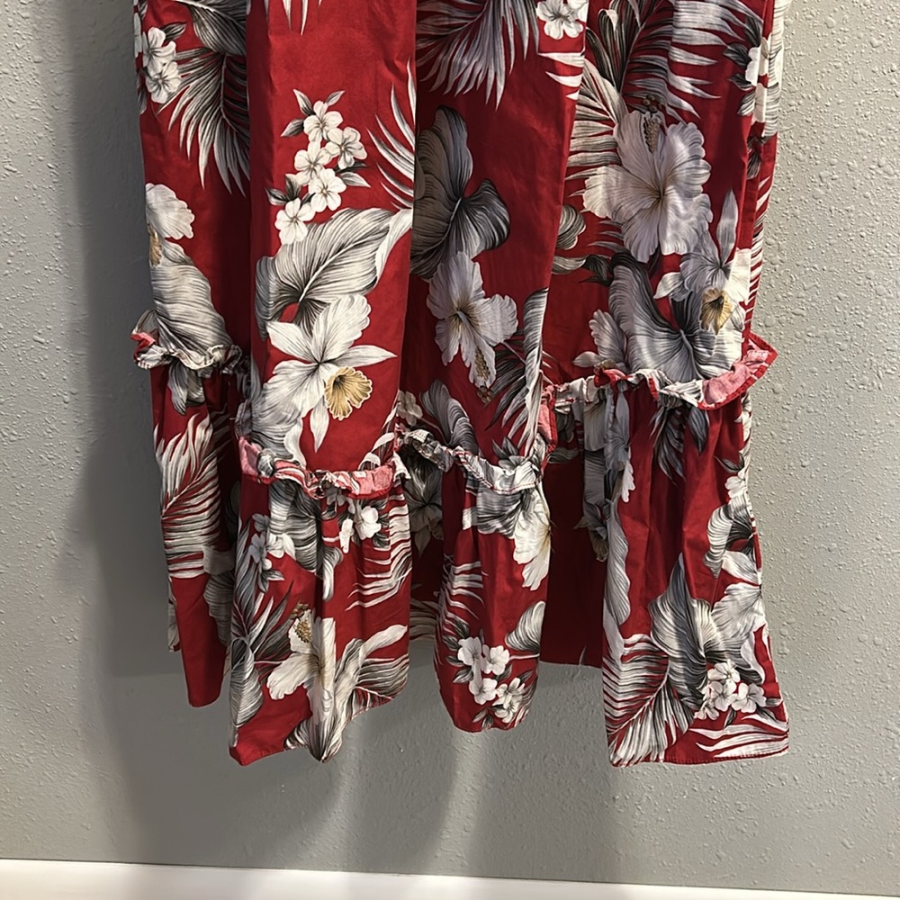 Vintage Aloha Mo'i Hawaii Floral Mumu Red Dress Off‎ Shoulder Midi - Picture 2 of 6